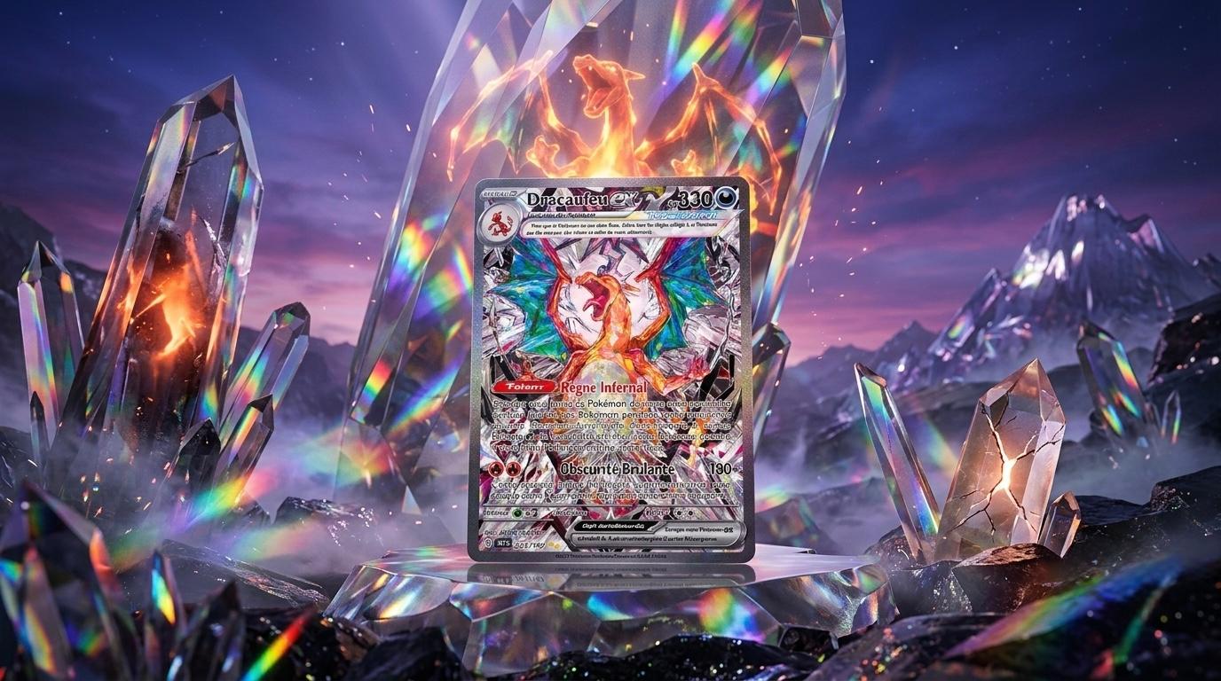 Charizard ex 223/197 Special Illustration Rare aus dem Set Scarlet & Violet Obsidian Flames, Illustration von AKIRA EGAWA mit einem flammenden Glurak auf dunklem Obsidian-Hintergrund