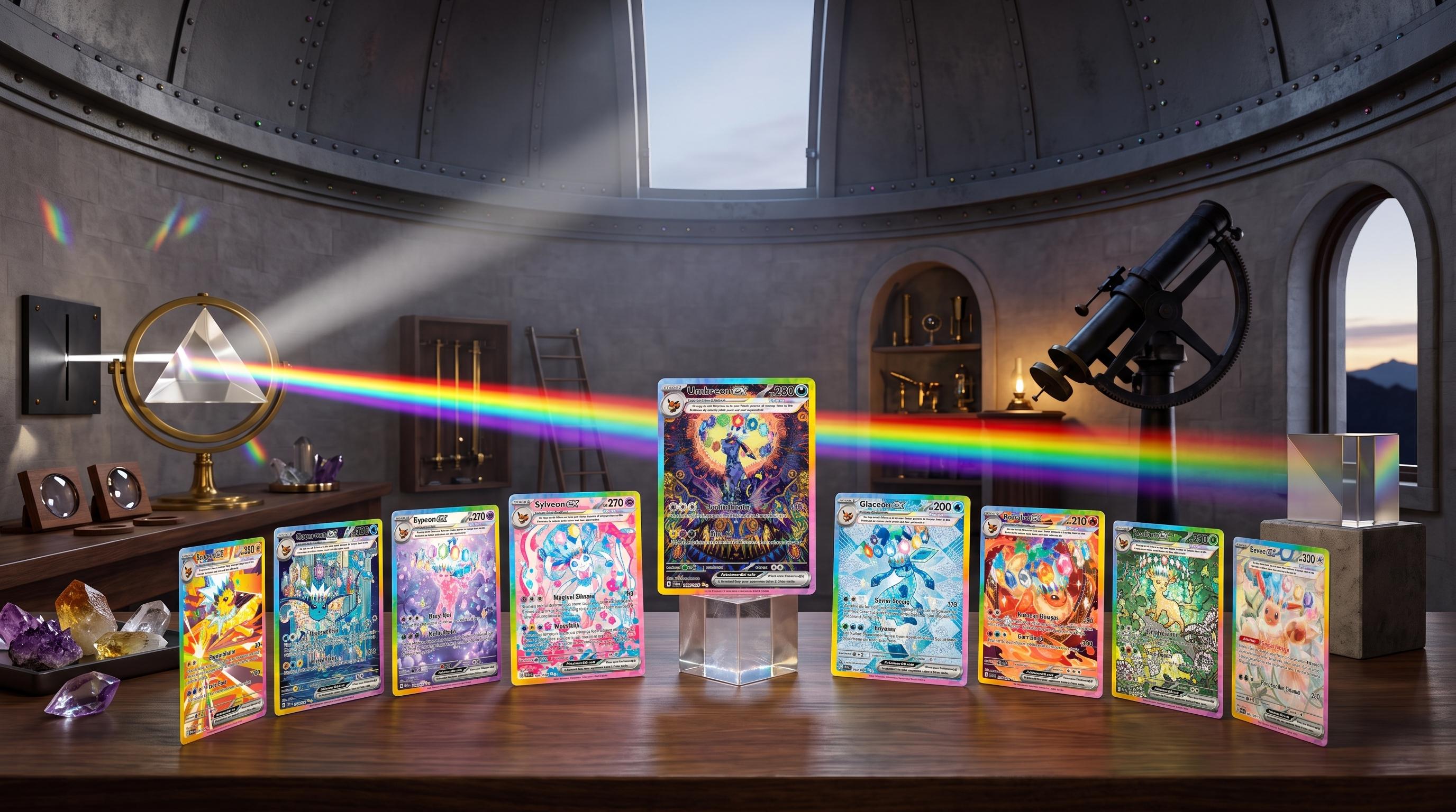 Special Illustration Rare Umbreon ex card from the Prismatic Evolutions Scarlet and Violet set, colorful stellar background, full-page illustration of the Eeveelution in Terastal form