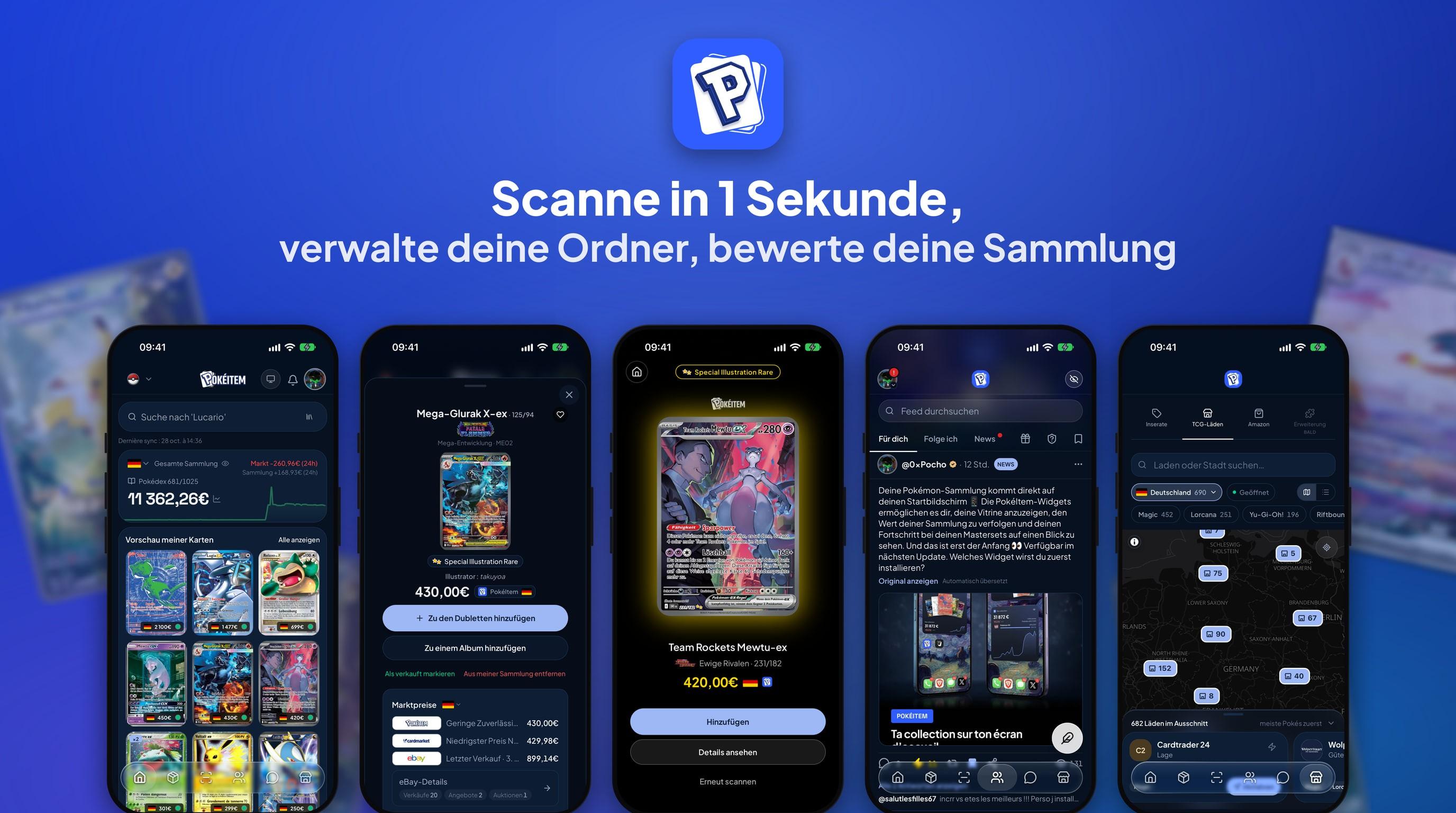 PokéItem 1.3.0: in 1 Sekunde scannen, Ordner verwalten und Sammlung bewerten, fünf App-Screens