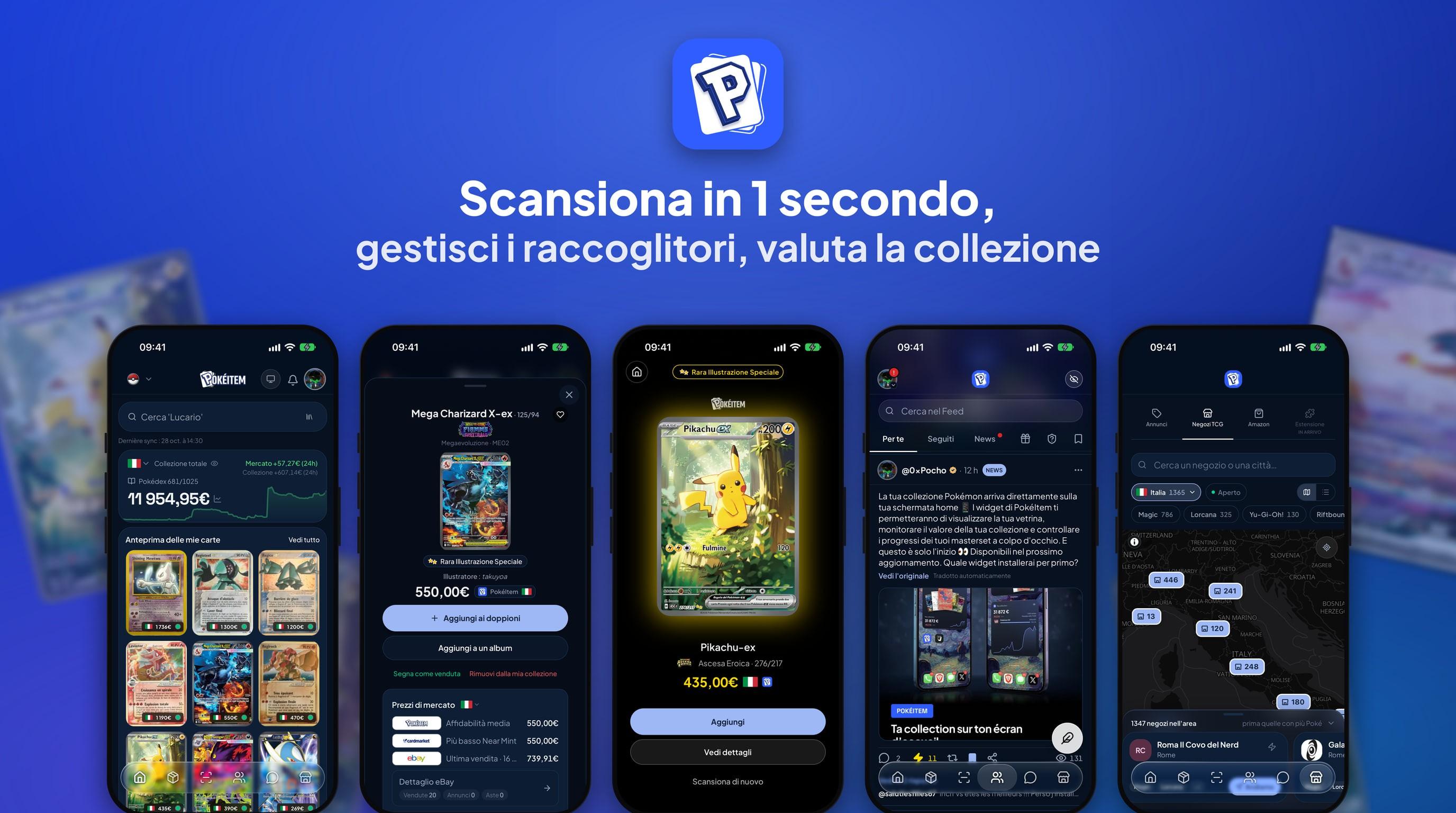 PokéItem 1.3.0: scansiona in 1 secondo, gestisci i tuoi raccoglitori e stima la tua collezione, cinque schermate dell'applicazione