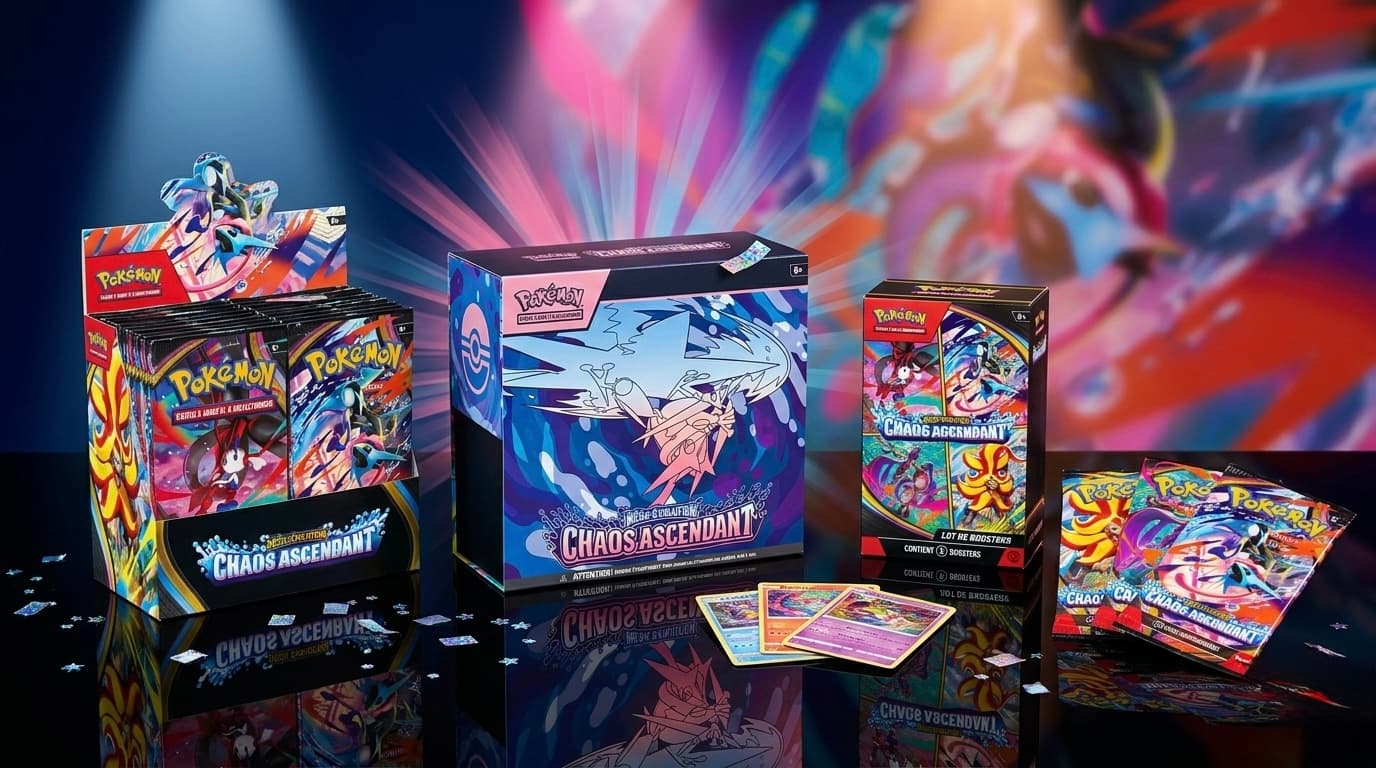 Extension Pokémon JCC Chaos Ascendant ME04, boosters et coffret ETB Dresseur Élite avec Méga-Évolutions