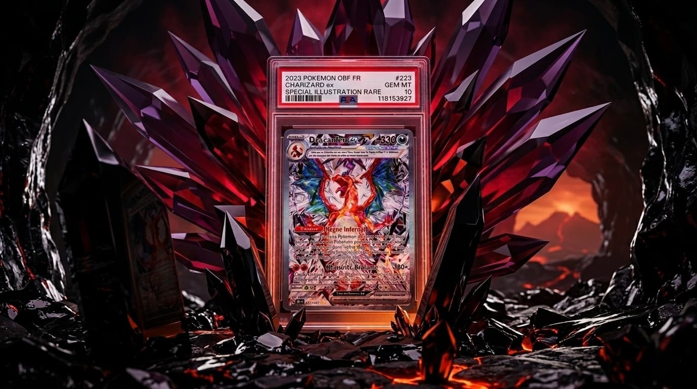 Carte Dracaufeu ex Illustration Spéciale Rare 223/197 de l'extension Flammes Obsidiennes EV03, type Ténèbres Téracristal, illustrée par AKIRA EGAWA