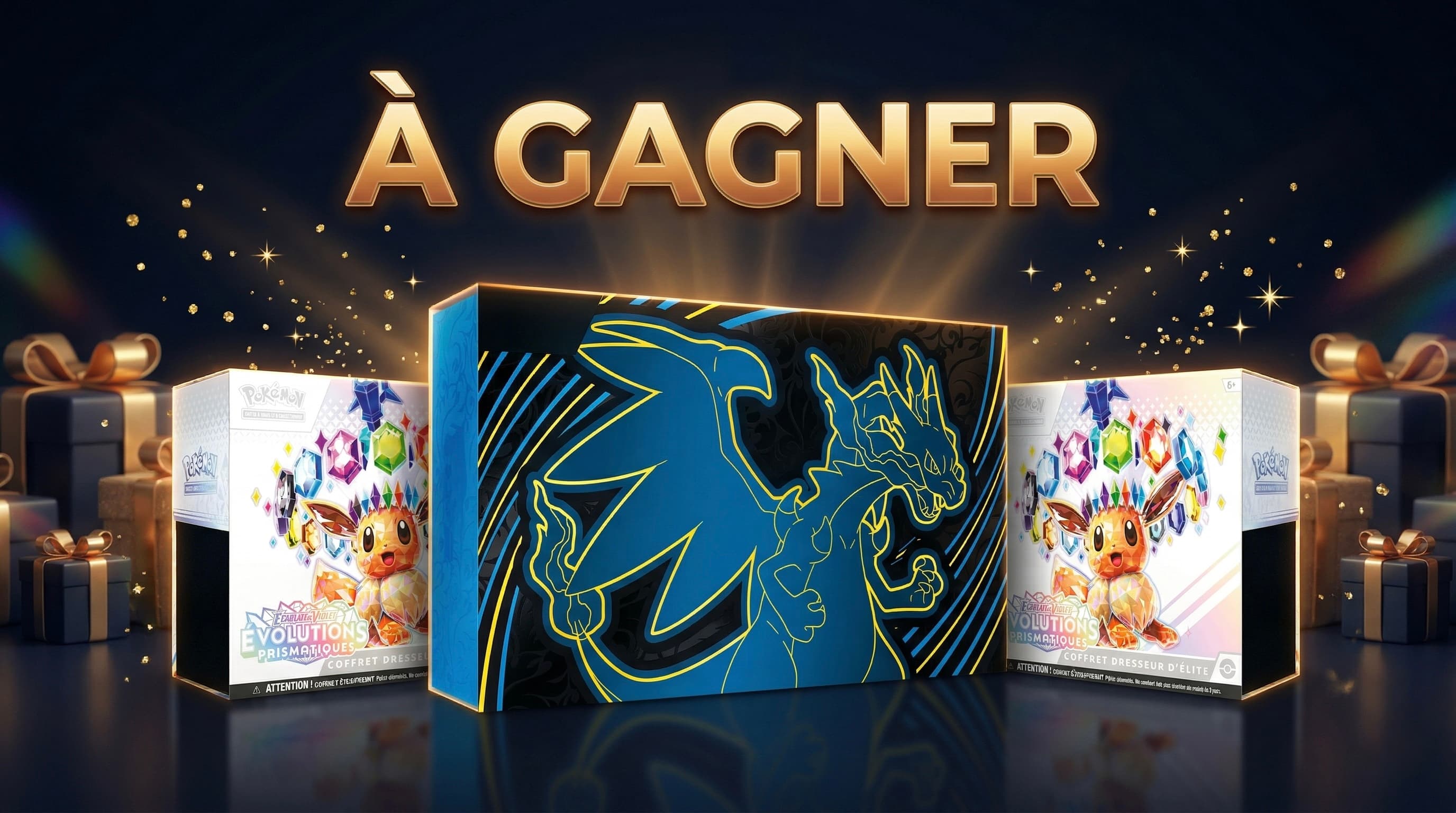 Lots à gagner du jeu-concours Pokeitem : UPC Flammes Fantasmagoriques (1er lot) et Élite Trainer Box Évolutions Prismatiques (2e lot)
