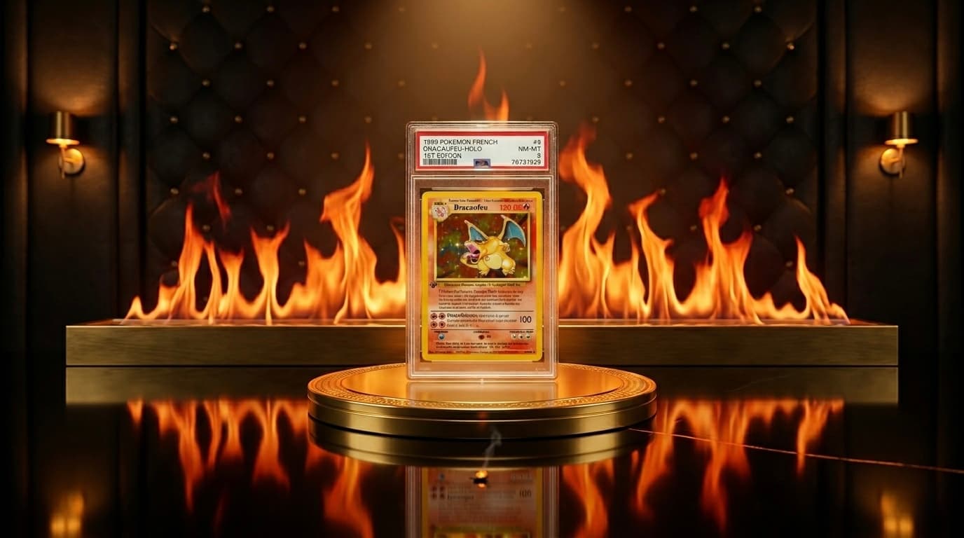Carte Dracaufeu holographique 1ère édition Shadowless numéro 4/102 du Set de Base Pokémon 1999, illustrée par Mitsuhiro Arita, en grade PSA 10 Gem Mint