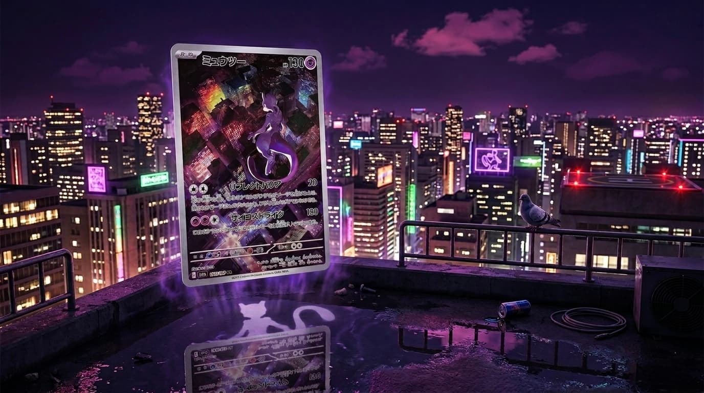 Carte Mewtwo ex 183/165 Art Rare du set japonais SV2a Pokémon Card 151, illustrée par Bun Toujo, fond bleu électrique avec Mewtwo en posture de combat