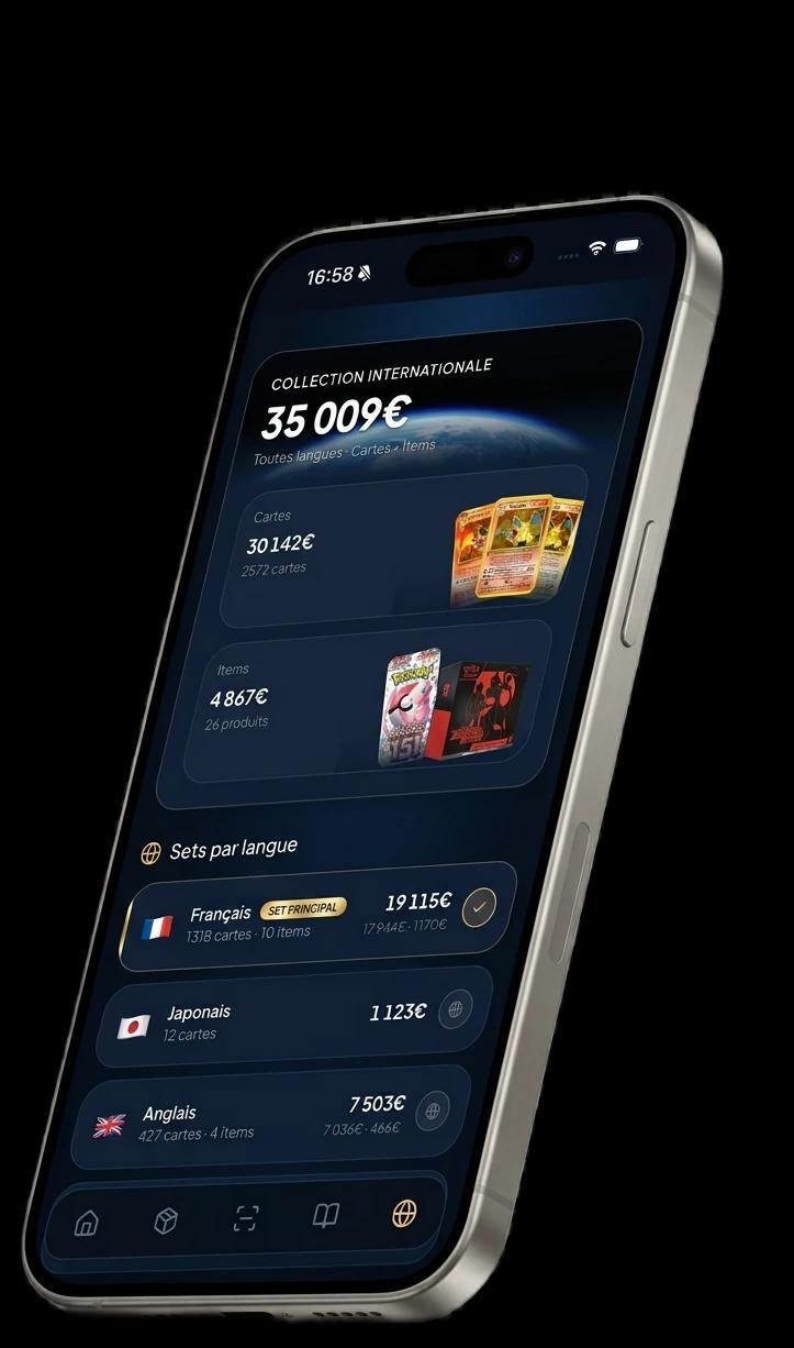 Collection internationale de cartes Pokémon TCG multi-langues avec valeur par langue